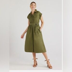 Free Assembly Olive Green Belted Shirt Dress
